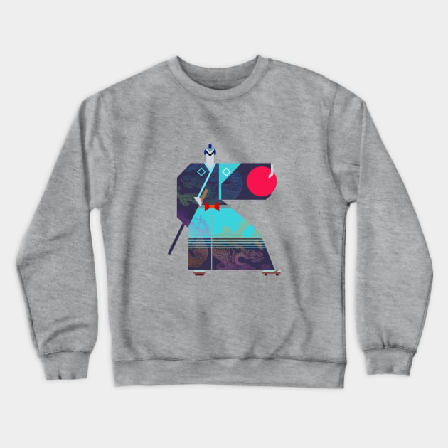 Geometrical Samurai Illustration Crewneck Sweatshirt by Elefunk